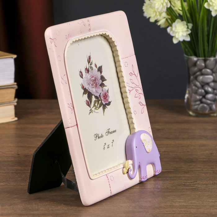 Фоторамка полистоун 13х18 см "Слонёнок" розовая 21,5х17,5 см