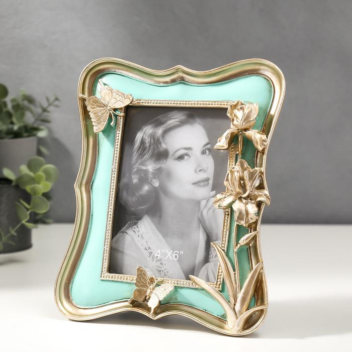 Фоторамка полистоун 10х15 см "Золотые ирисы и бабочки"