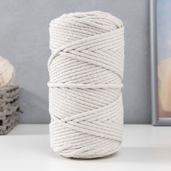 Шнур для вязания без сердечника 100% хлопок, ширина 5 мм 100м/350гр (кремовый)