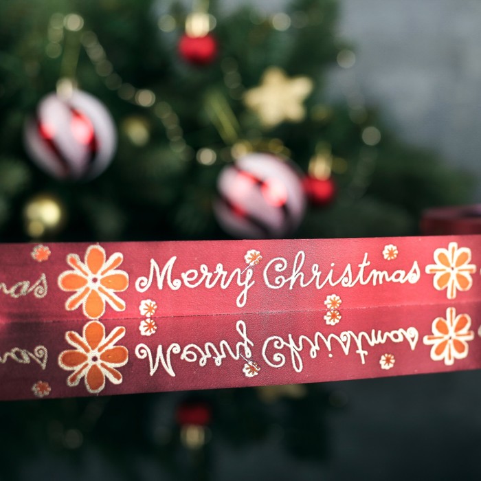 Лента декоративная металлизированная, бордово-золотой, 3 см х 50 м