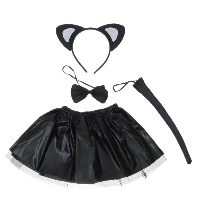 Карнавальный набор "Кошечка" 4 предмета: юбка, ободок, бабочка, хвост 3-4 года