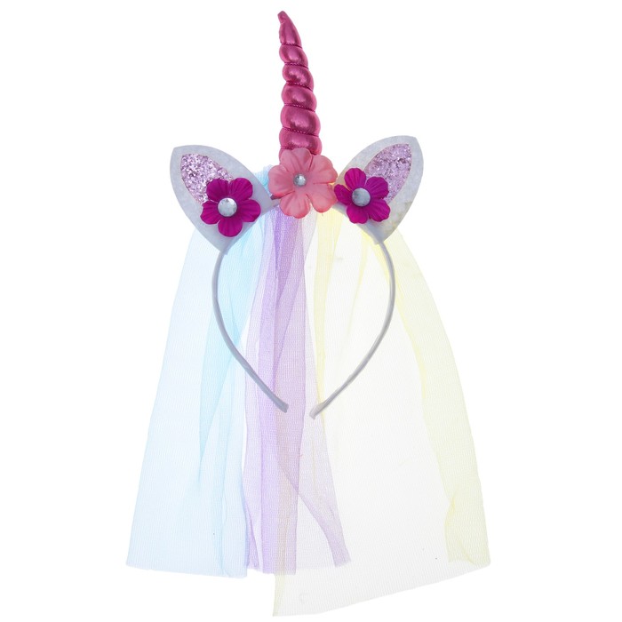 Карнавальный ободок "Единорог" с цветочками