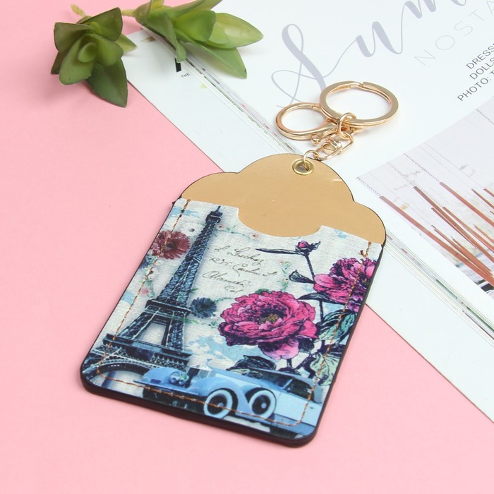 Футляр для карт «Города», 2 кармана, кольцо, карабин, цвет серый