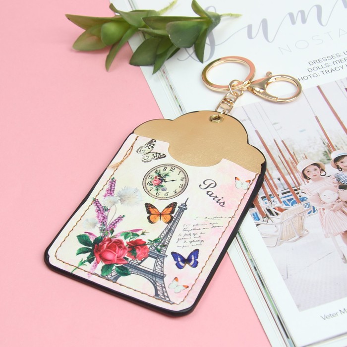 Футляр для карт «Города», 2 кармана, кольцо, карабин, цвет розовый