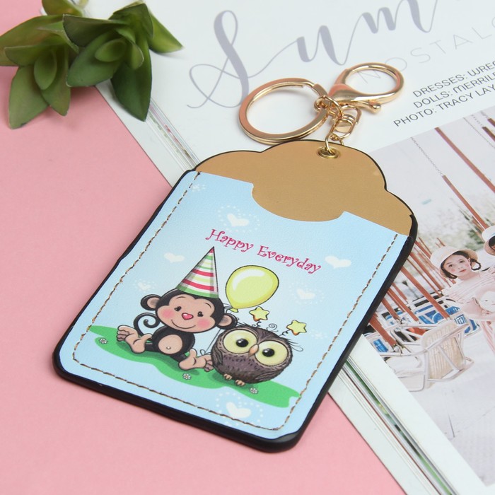 Футляр для карт «Совушки», 2 кармана, кольцо, карабин, цвет голубой