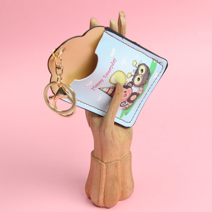 Футляр для карт «Совушки», 2 кармана, кольцо, карабин, цвет голубой