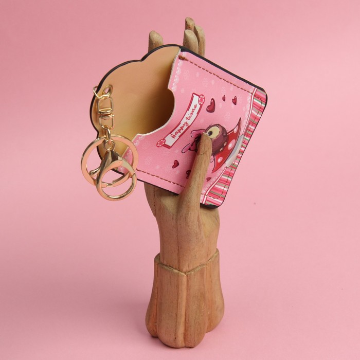 Футляр для карт «Совушки», 2 кармана, кольцо, карабин, цвет розовый