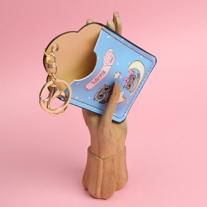 Футляр для карт «Совушки», 2 кармана, кольцо, карабин, цвет синий