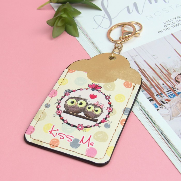 Футляр для карт «Совушки», 2 кармана, кольцо, карабин, цвет жёлтый