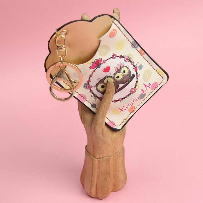 Футляр для карт «Совушки», 2 кармана, кольцо, карабин, цвет жёлтый