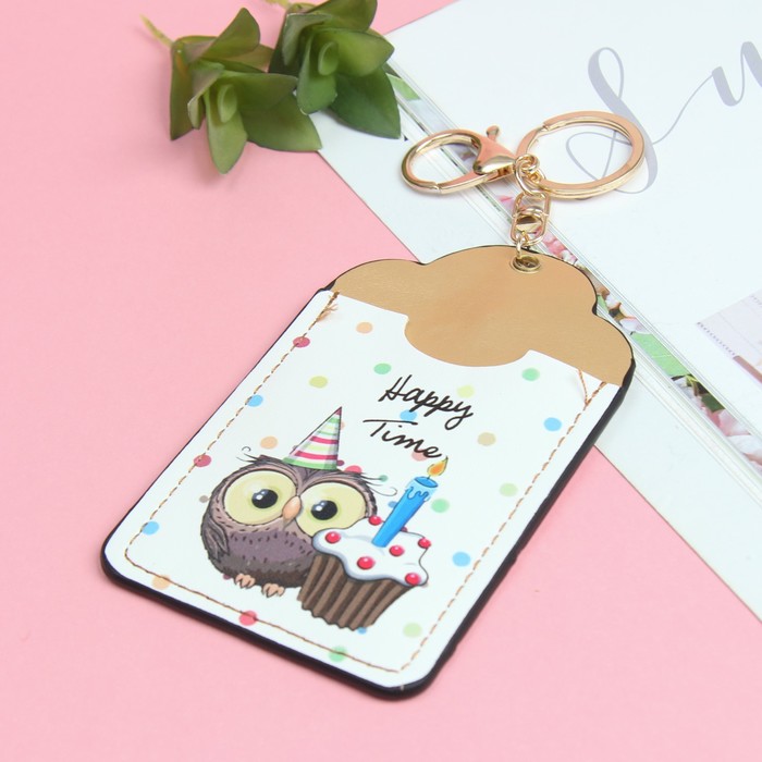 Футляр для карт «Совушки», 2 кармана, кольцо, карабин, цвет белый