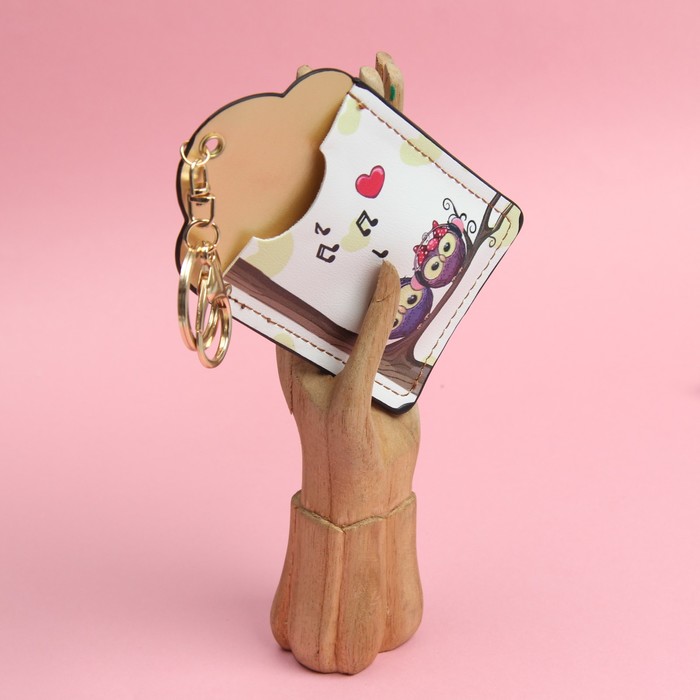 Футляр для карт «Совушки», 2 кармана, кольцо, карабин, цвет белый