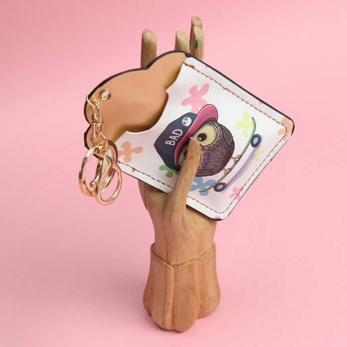 Футляр для карт «Совушки», 2 кармана, кольцо, карабин, цвет белый