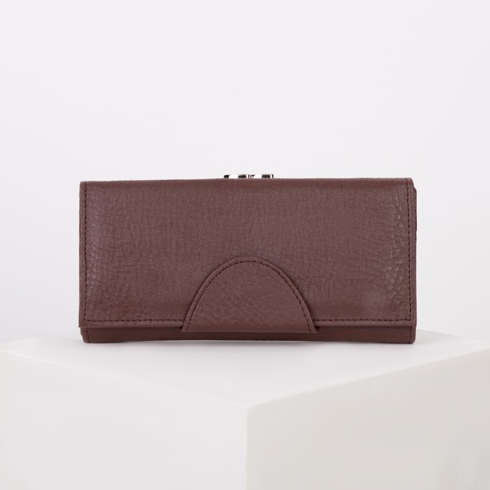 Кошелёк женский, 2 отдела рамка, 3 отдела, для карт, для монет, цвет коричневый