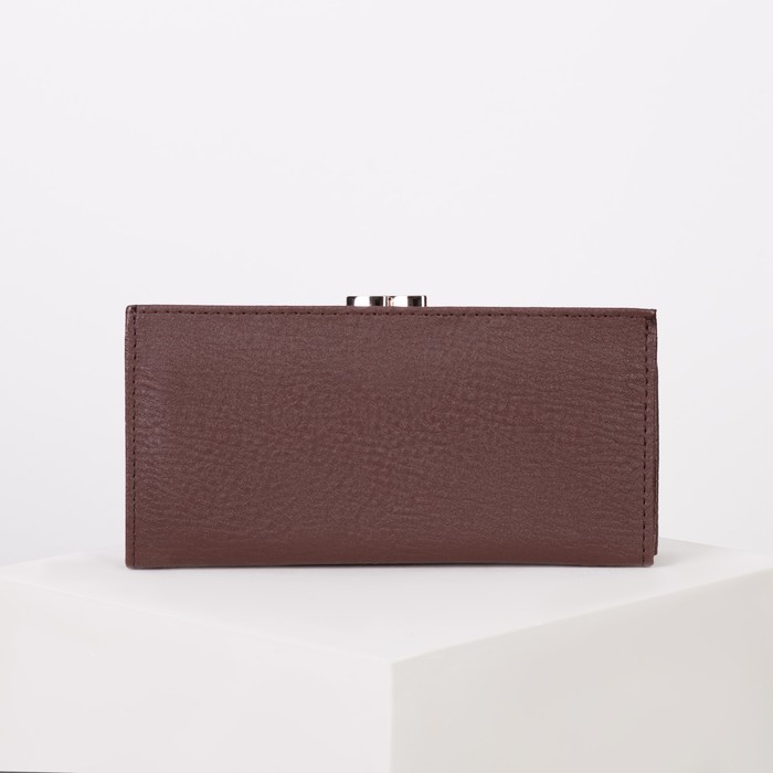 Кошелёк женский, 2 отдела рамка, 3 отдела, для карт, для монет, цвет коричневый