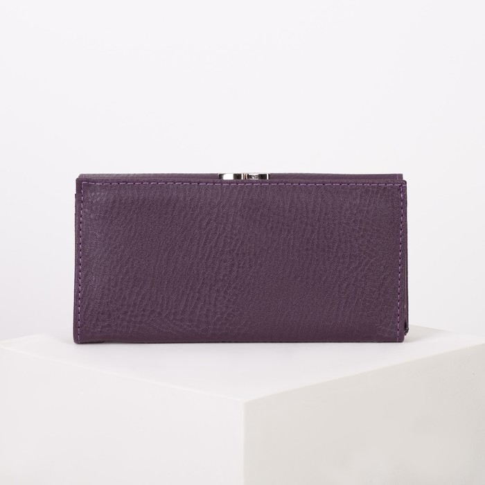 Кошелёк женский, 2 отдела рамка, 3 отдела, для карт, для монет, цвет фиолетовый