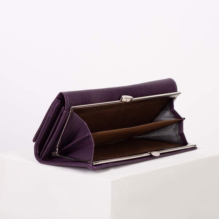 Кошелёк женский, 2 отдела рамка, 3 отдела, для карт, для монет, цвет фиолетовый