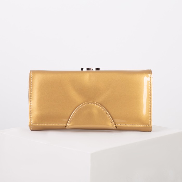 Кошелёк женский, 2 отдела рамка, 3 отдела, для карт, для монет, цвет золотой