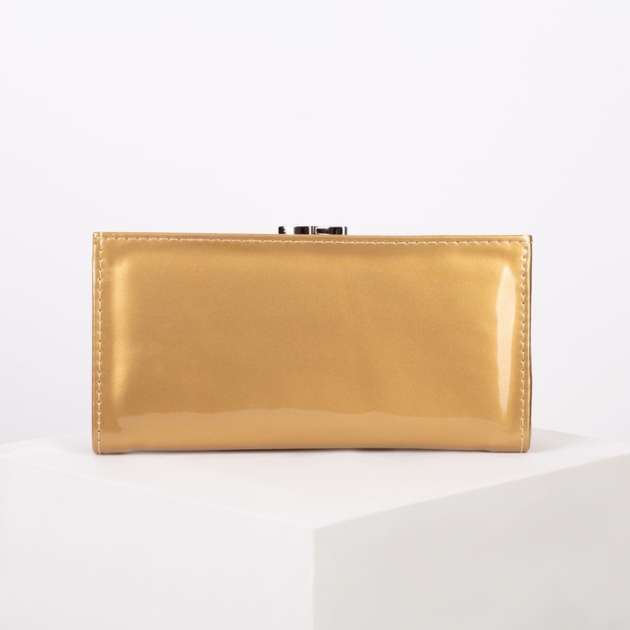 Кошелёк женский, 2 отдела рамка, 3 отдела, для карт, для монет, цвет золотой