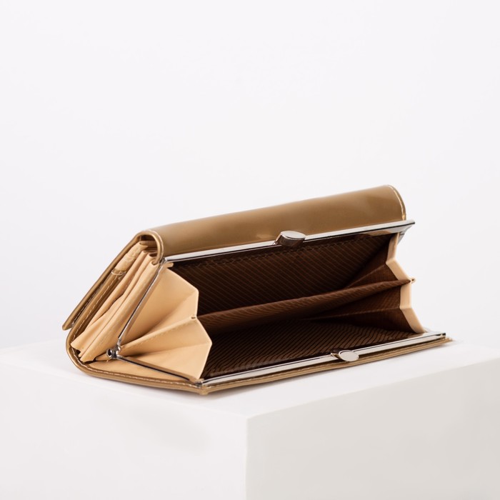 Кошелёк женский, 2 отдела рамка, 3 отдела, для карт, для монет, цвет золотой