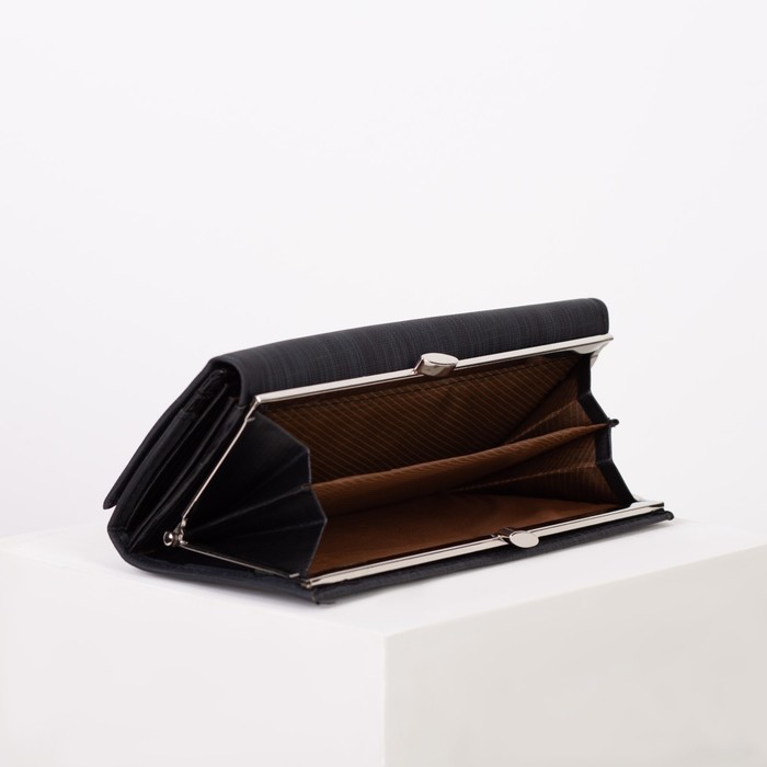 Кошелёк женский, 2 отдела рамка, 3 отдела, для карт, для монет, цвет чёрный