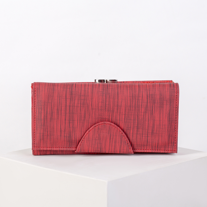 Кошелёк женский, 2 отдела рамка, 3 отдела, для карт, для монет, цвет красный