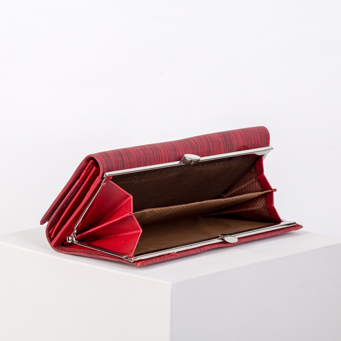 Кошелёк женский, 2 отдела рамка, 3 отдела, для карт, для монет, цвет красный