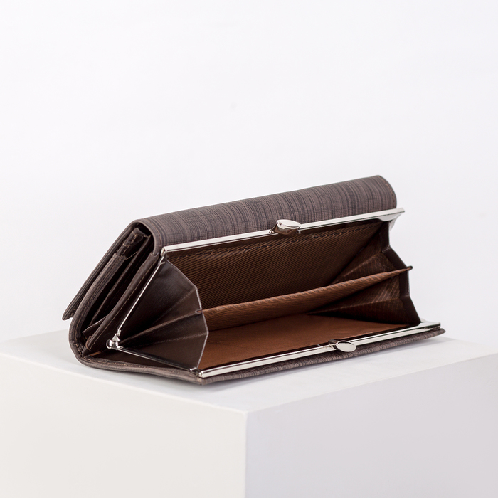 Кошелёк женский, 2 отдела рамка, 3 отдела, для карт, для монет, цвет коричневый