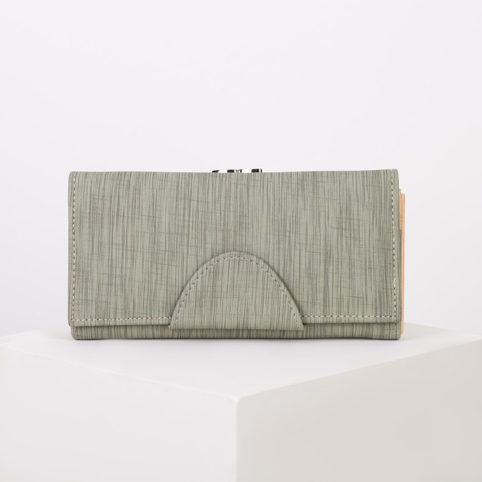 Кошелёк женский, 2 отдела рамка, 3 отдела, для карт, для монет, цвет серый