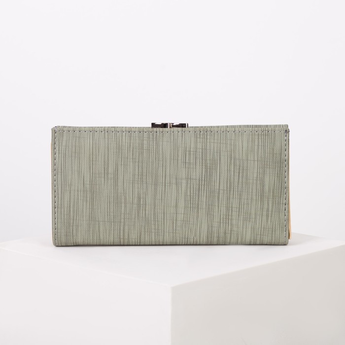 Кошелёк женский, 2 отдела рамка, 3 отдела, для карт, для монет, цвет серый