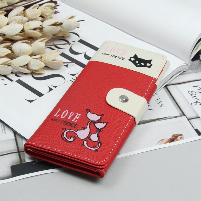 Кошелёк молодёжный, 2 отдела, для карт, цвет красный