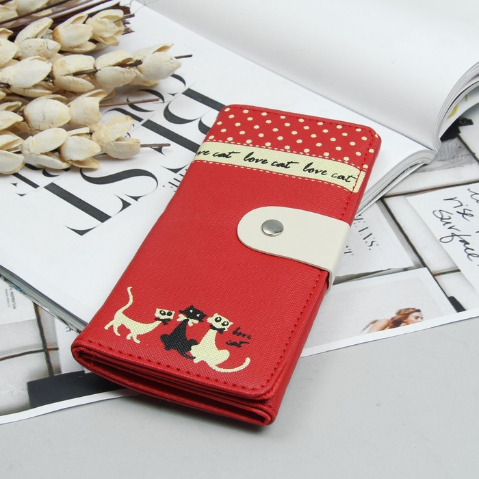 Кошелёк молодёжный, 2 отдела, для карт, цвет красный