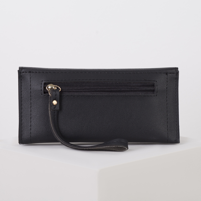 Кошелёк женский, 2 отдела, для карт, наружный карман, ручка, цвет чёрный