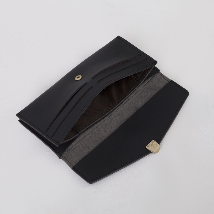 Кошелёк женский, 2 отдела, для карт, наружный карман, ручка, цвет чёрный