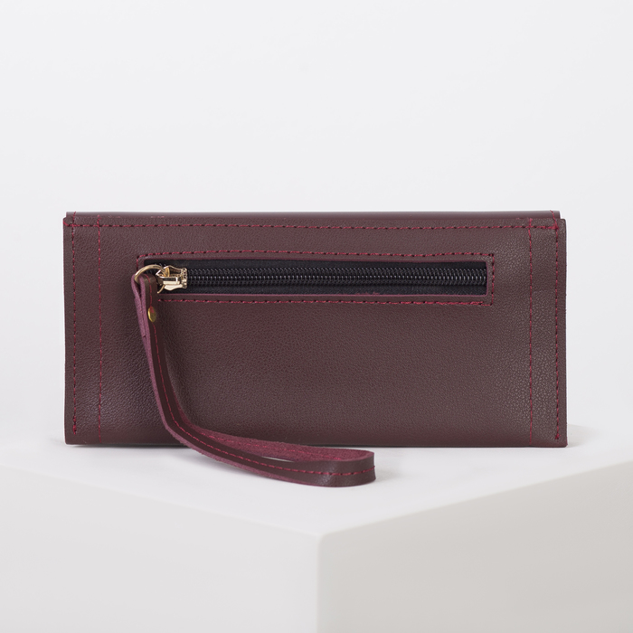 Кошелёк женский, 2 отдела, для карт, наружный карман, ручка, цвет бордовый
