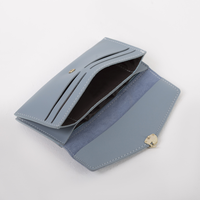 Кошелёк женский, 2 отдела, для карт, наружный карман, ручка, цвет голубой