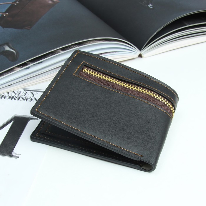 Портмоне мужское, 2 отдела, для карт, для монет, наружный карман, цвет чёрный