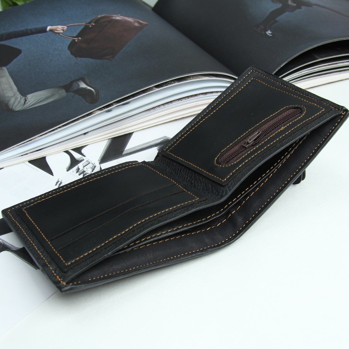 Портмоне мужское, 2 отдела, для карт, для монет, наружный карман, цвет чёрный