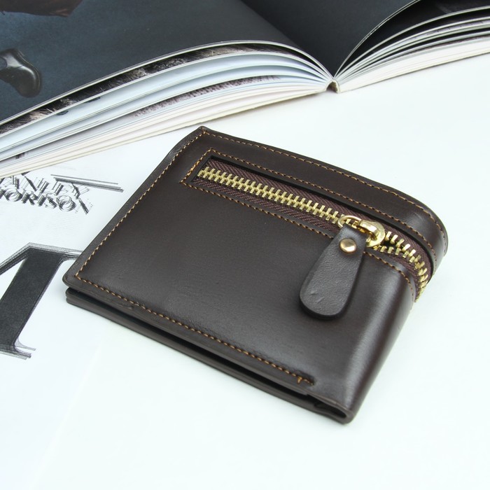 Портмоне мужское, 2 отдела, для карт, для монет, наружный карман, цвет коричневый