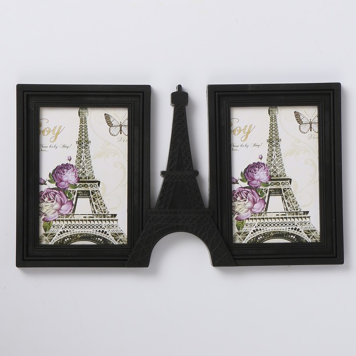Фоторамка пластик на 2 фото 10х15 см "Эйфелева башня" чёрная 18,5х33 см
