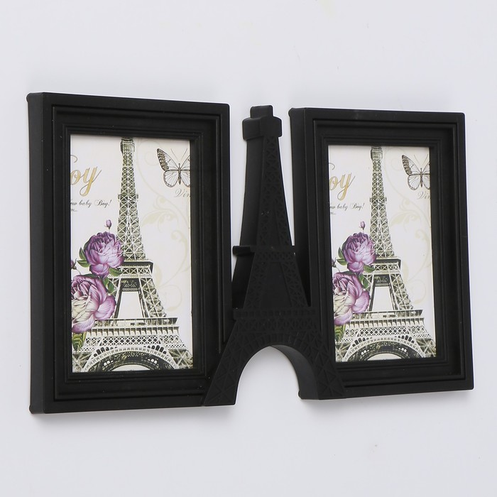 Фоторамка пластик на 2 фото 10х15 см "Эйфелева башня" чёрная 18,5х33 см
