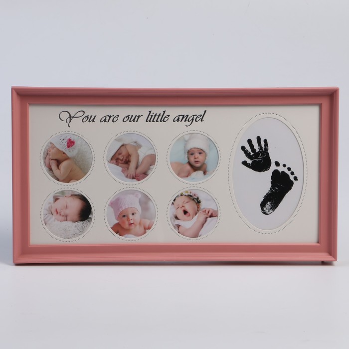 Фоторамка пластик на 6 фото 5,5х5,5 см с штемп.подушкой "Малыш" розовая 20,5х38 см