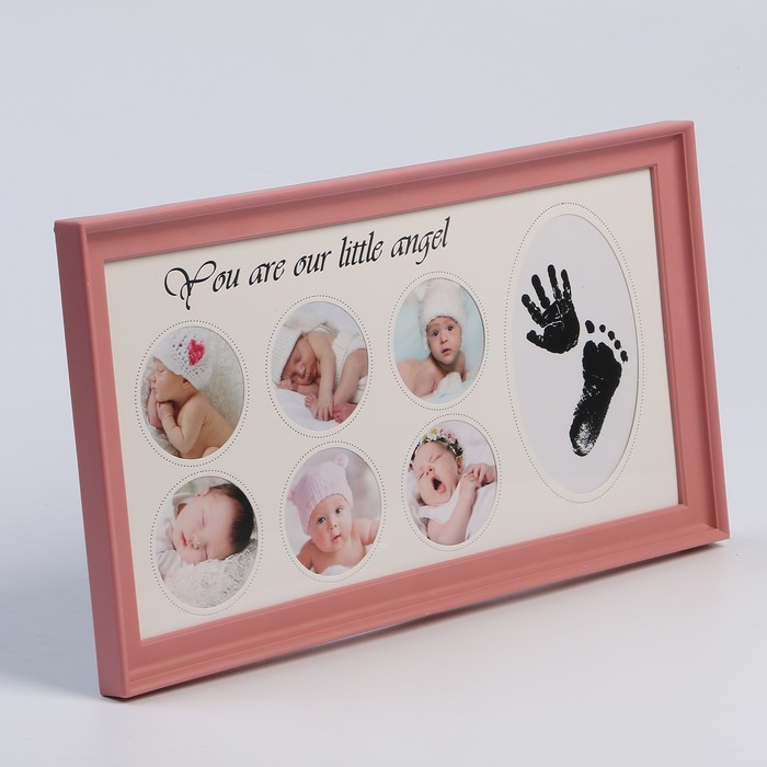 Фоторамка пластик на 6 фото 5,5х5,5 см с штемп.подушкой "Малыш" розовая 20,5х38 см