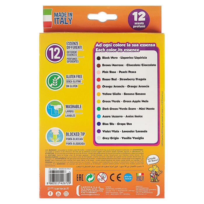 Фломастеры 8 цветов Carioca Perfume 1-4.7мм, ароматизированные, картонная коробка. 42672
