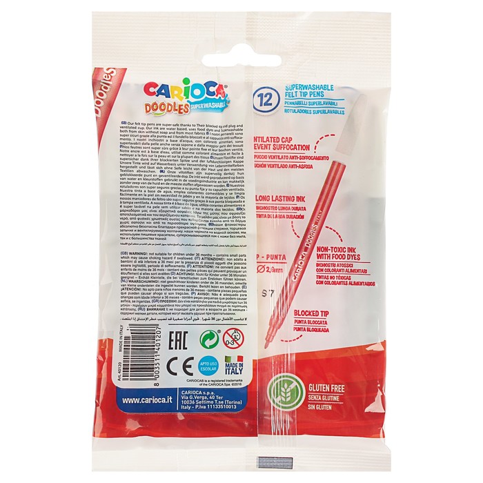 Фломастеры 12 цветов Carioca Doodles 2.2 мм, картонный конверт 40120