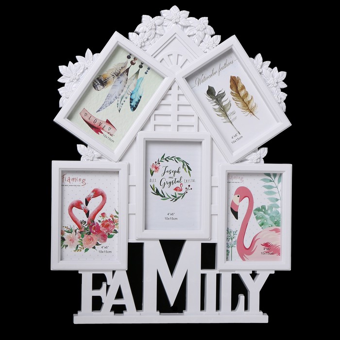 Фоторамка пластик на 5 фото 10х15 см "Окно в цветах. Семья" белая 49х38 см