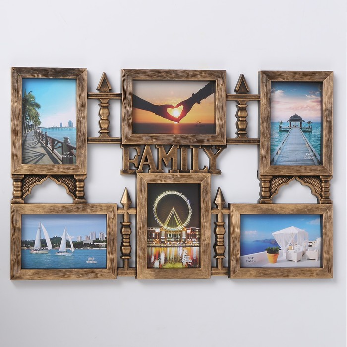 Фоторамка пластик на 6 фото 10х15 см "Дворцовые ворота" тёмное золото 34,5х54 см