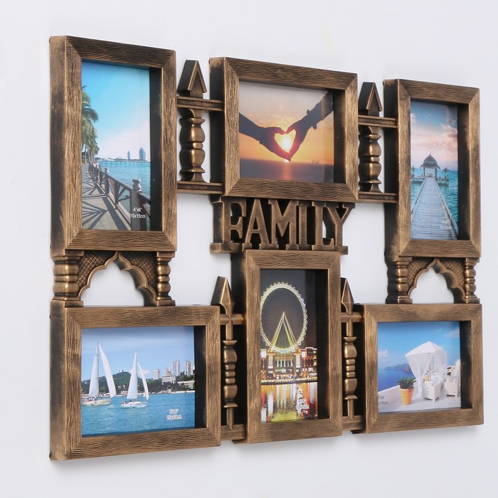 Фоторамка пластик на 6 фото 10х15 см "Дворцовые ворота" тёмное золото 34,5х54 см