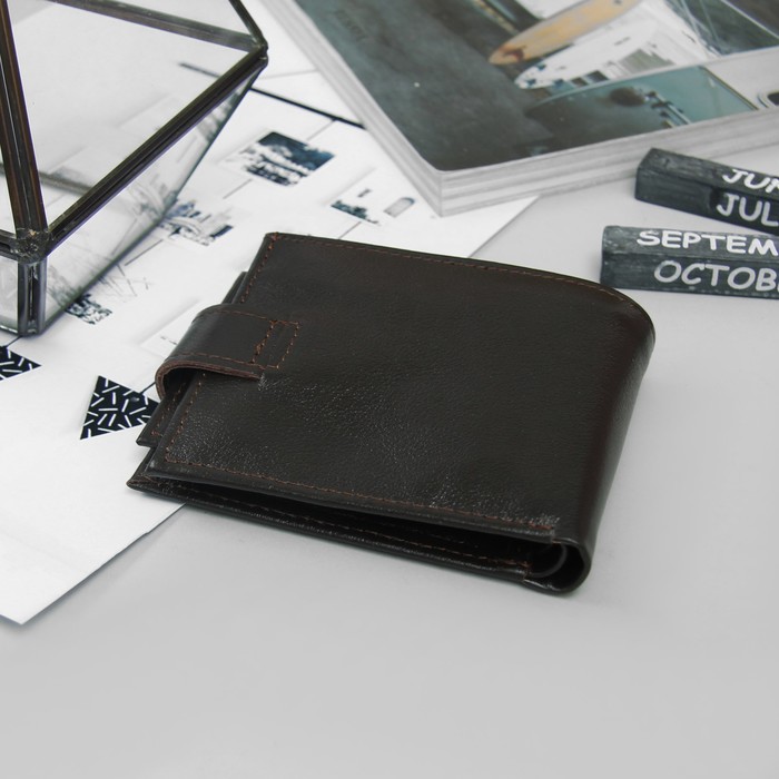 Портмоне мужское, 2 отдела, для карт, для монет, цвет матовый коричневый