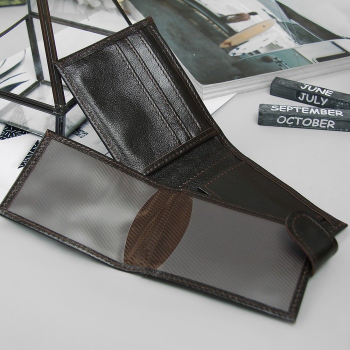 Портмоне мужское, 2 отдела, для карт, для монет, цвет матовый коричневый